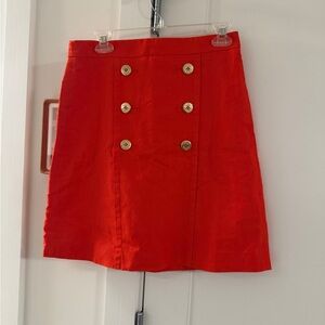 J. Crew Red A-Line Linen Skirt with Gold Buttons